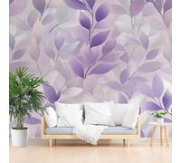 Non-Woven Wallpaper Painted Tie-Dye Leaves 3D Wall Art Photo Wallpaper Wall Mural Home Bedroom Living Room Poster Decoration Plant Leaves and Purple Wall Paper 450x315cm(W x H)