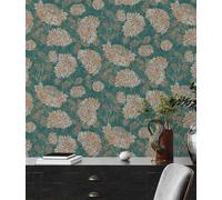 Non-Woven Wallpaper Plaster Look Flower Green Bronze Metallic 39025-4 (2,54£/1qm