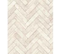 Non-woven wallpaper Rasch 499117 3D look brick herringbone white grey (4,59£/1qm