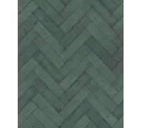 Non-woven wallpaper Rasch 499155 brick herringbone green petrol (4,59£/1qm)