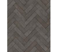 Non-woven wallpaper Rasch 499162 brick herringbone black brown (4,59£/1qm)