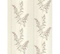 Non-woven wallpaper Rasch 651027 stripes leaves beige grey metallic (3,25£/1qm)