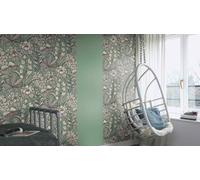 Non-woven wallpaper Rasch Exotic Flowers Green White Lirico 555356 (4,09£/1qm)