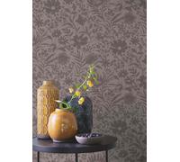 Non-woven wallpaper Rasch floral abstract linen look dark grey 330441 (3,56£/1qm