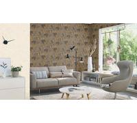 Non-Woven Wallpaper Rasch Flowers Gray Yellow Gold Curiosity 538229 (4,25£/1qm)