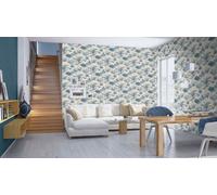 Rasch Tapeten 555127 - Non-Woven Wallpaper with Tropical Plants in Blue and Beige from The Lirico Collection - 10.05 m x 0.53 m (L x W)