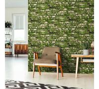 Non-woven wallpaper stone wall moss 3D effect green beige 45732 (4,19£/1qm)