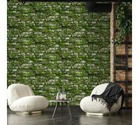 45731-Bricks and More Brick Effect Moss Green Galerie Wallpaper