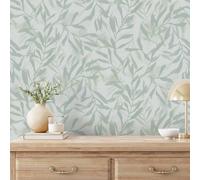 Non-woven wallpaper tendrils leaf pattern cream green metallic 82442 (3,55£/1qm)