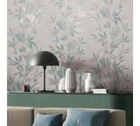 Non-woven wallpaper tendrils white turquoise silver metallic 82461 (3,91£/1qm)