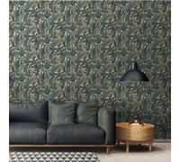 Non-Woven Wallpaper Tropical Floral White Green Blue Black 39095-1 (3,30£/1qm)