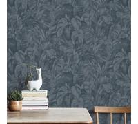 Non-woven wallpaper tropical leaf pattern jungle dark blue 10416-08 (3,09£/1qm)