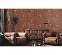 Non-woven Wallpaper Tropical Palm Leaves Jungle Red Brown 39218-1 (4,00£/1qm)
