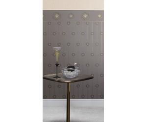 Non-woven wallpaper Versace logo stripe grey gold metallic 79131-4 (9,19£/1qm)