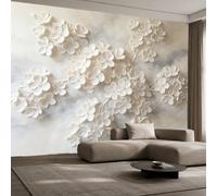 Non-Woven Wallpaper Wall Mural, 3D Relief Hydrangea Floral Photo Wallpaper Beige Cream Botanical Feature Wall for Living Room Bedroom Home Décor Hydrangea 300 X 210 cm W X H