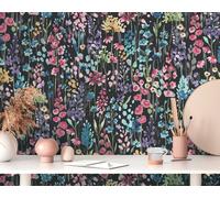 Non-woven wallpaper wildflowers watercolour black colourful 39606-4 (4,09£/1qm)