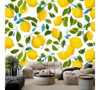 Non-Woven Yellow Photo Wallpaper, Cute Minimalist Fruit Lemon Bedroom Decoration Wall Mural - Patterned Wall Wallpaper for Bathroom Living Room 138 x 101 inch (W x H)