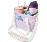 NoNa & Bee 4 Water Bottle Holder with Strap | Family Size 4 Compartment Drink Bag, Multiple Tumbler Carrier Caddy | Adjustable Fits Large & Small Drinks | Hands Free, Won't Tip Over in Car (Lavender)