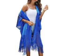 Nonakgado Evening Shawls for Women-Summer Womens Sparkle Metallic Royal Blue Cape Shawl for Beach Bathing Suit(Royal Blue)