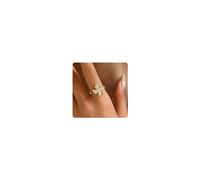 NONAMOIS Gold Rings for Women Open Anti Anxiety Spinner Ring Adjustable Fidget Rings Evil Eye Flower Ring Jewelry, Brass, Created Zircon