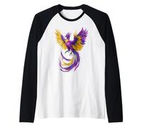 Nonbinary Phoenix Bird Enby Pride Flag Rising From Ashes Raglan Baseball Tee