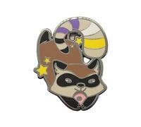 Nonbinary Pride Raccoon Enamel Lapel Pin | Chibi Gay Trash Panda Hard Enamel Pin with Enby Pride Flag Stripes on Tail