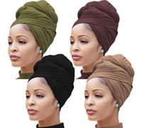 Nonbongoy 4PCS Head Wraps for Black Women Stretch Headwraps Super Soft Hair Wraps Turban Head Scarf for Braid Dreads Locs