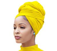 Nonbongoy Head Wraps for Black Women 71"x32" Long Soft Jersey Hijab Turban, 1- Yellow Headwrap, 71''x 32''