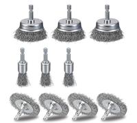 NONDK 10 Pcs Drill Wire Brushes Coarse Carbon Steel Crimping Wire Wheel Cup Brushes 1/4 Inch Hex Shank Rust Cleaning, Stripping & Abrasive Applications Suitable for