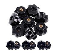 NONDK 15Pcs M6 Star Knob Clamping Handle Nut Through Hole Set Brass Female Threaded Handle on Knob Grip Black Plastic