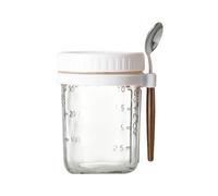NONDK 1pcs Breakfast Cup Container Airtight Oatmeal Jar with Cover and Spoon Portable Oatmeal Cup for Salads Cereal Easy Install High Guality White