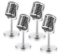 NONDK 1Set Retro Microphone Props Model Vintage Microphone Antique Microphone Toy Silver