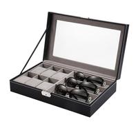NONDK 2 in 1 Eyeglass Sunglass Storage Box PU Leather 6 Slot Glasses Storage and 3 Slot Watches Dustproof Storage Organizer