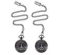 NONDK 2 Pieces Vintage Steampunk Black Roman Numerals Necklace Quartz Pendant Pocket Watch Gift, As Shown