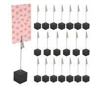 NONDK 20 Pieces Cube Base Memo Clip Holder with Alligator Clip Wood Base Table Number Holder Cube Base Place Card Holder
