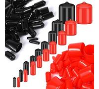 NONDK 200 PCS Rubber End Caps Flexible Cap Covers Black Red Plastic Caps in 9 Size