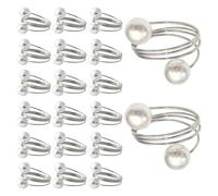 NONDK 20Pack Silver Napkin Rings, Pearl Napkin Ring Set, Metal Spring Napkin Holder Table Decorations, Napkin Ring Buckles Easy to Use