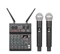 NONDK 4 Channel Sound Mixer with Dual UHF Wireless Microphone DJ Console Mixing for Karaoke Party PC Studio Recording