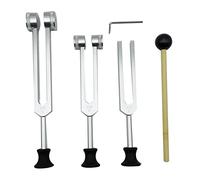 NONDK 4 Pack Tuning Fork Set(128Hz, 256Hz, 512Hz) with Tuning Fork Hammer for Sound Sound Vibration Tool with Base,Silver