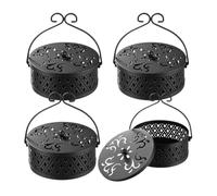 NONDK 4 Pieces Mosquito Coil Holder Portable Metal Hanging Incense Burner with Handle for Home Camping Indoor Outdoor Patio Black