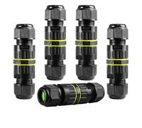 NONDK 5 Piece IP68 Waterproof 2 Way 3-Core Junction Box Electrical Cable Connector Black Nylon Outdoor Repair Cables