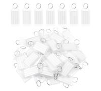 NONDK 50Pcs Plastic Key Fobs White Key Tags with Labels Keys Label with Split Ring Flap Label Window for Keys, Pets, Luggage Memory Stick Tab