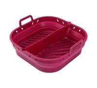 NONDK Air Fryer Silicone Plate Tray Square Reusable Air Fryer Cooking Accessories Foldable 8.5in Airfryer Baking Tool, Red