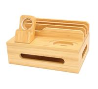 NONDK Bamboo Charging Dock Stand Rack for Phone Tablet Watch Multi-Device Charging Station