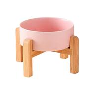 NONDK Big Dogs Bowl Double Ceramic Elevated Pet Food Water Feeders Small Medium Large Dog Feeding Supplies with Wooden Stand D