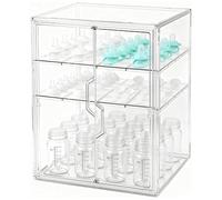 NONDK Clear Plastic Baby Bottle Station, 3-Tier Storage for Countertop Bottle Organizer with Double Magnetic Doors