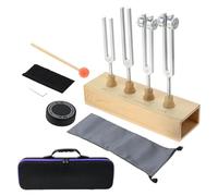 NONDK Complete 4Pcs Tuning Fork Set for Yoga and Meditation: Includes 128Hz, OM136.1Hz, 256Hz, 384Hz, Handbag, Activator, Wooden Sound Box