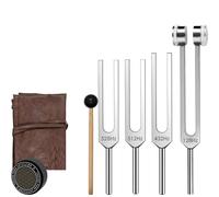 NONDK Frequency Tools-Weighted& Unweighted Tuning Fork Set-128Hz 432Hz 512Hz 528Hz Includes Activator, Mallet& Vegan Pouch