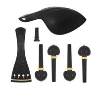 NONDK Hand Carved Ebony Violin Replacement 4 Piece Set with Relief Flower Tailpiece, Pegs, Chinrest, and Endpin