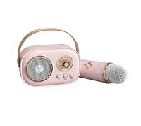 NONDK Mini Wireless Bluetooth Audio Home Singing Karaoke Integrated Microphone Speaker Stereo Home KTV Set Pink